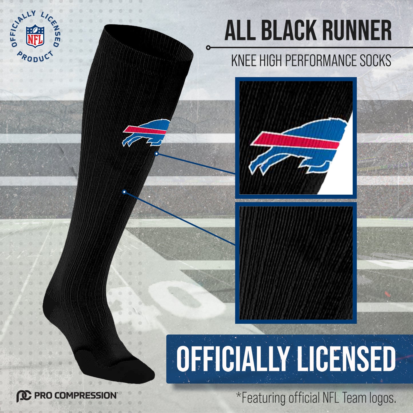 Buffalo Bills NFL Adult Knee High-Performance Socks - Black