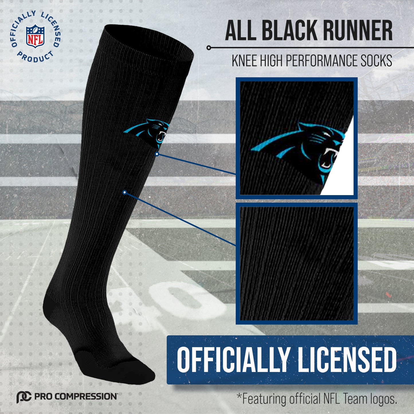 Carolina Panthers NFL Adult Knee High-Performance Socks - Black