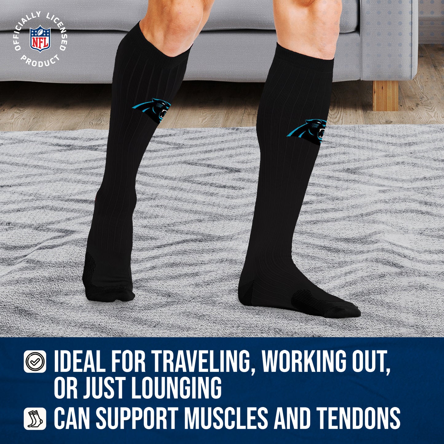 Carolina Panthers NFL Adult Knee High-Performance Socks - Black