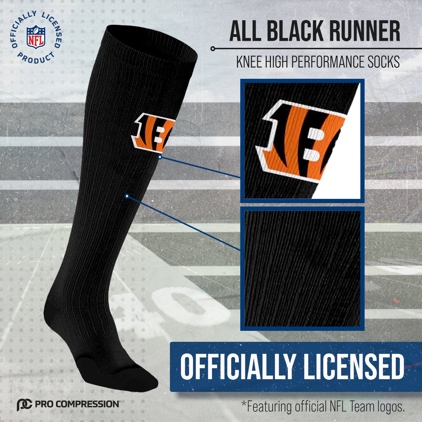 Cincinnati Bengals NFL Adult Knee High-Performance Socks - Black