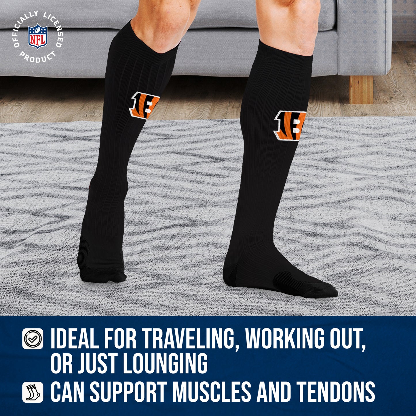 Cincinnati Bengals NFL Adult Knee High-Performance Socks - Black