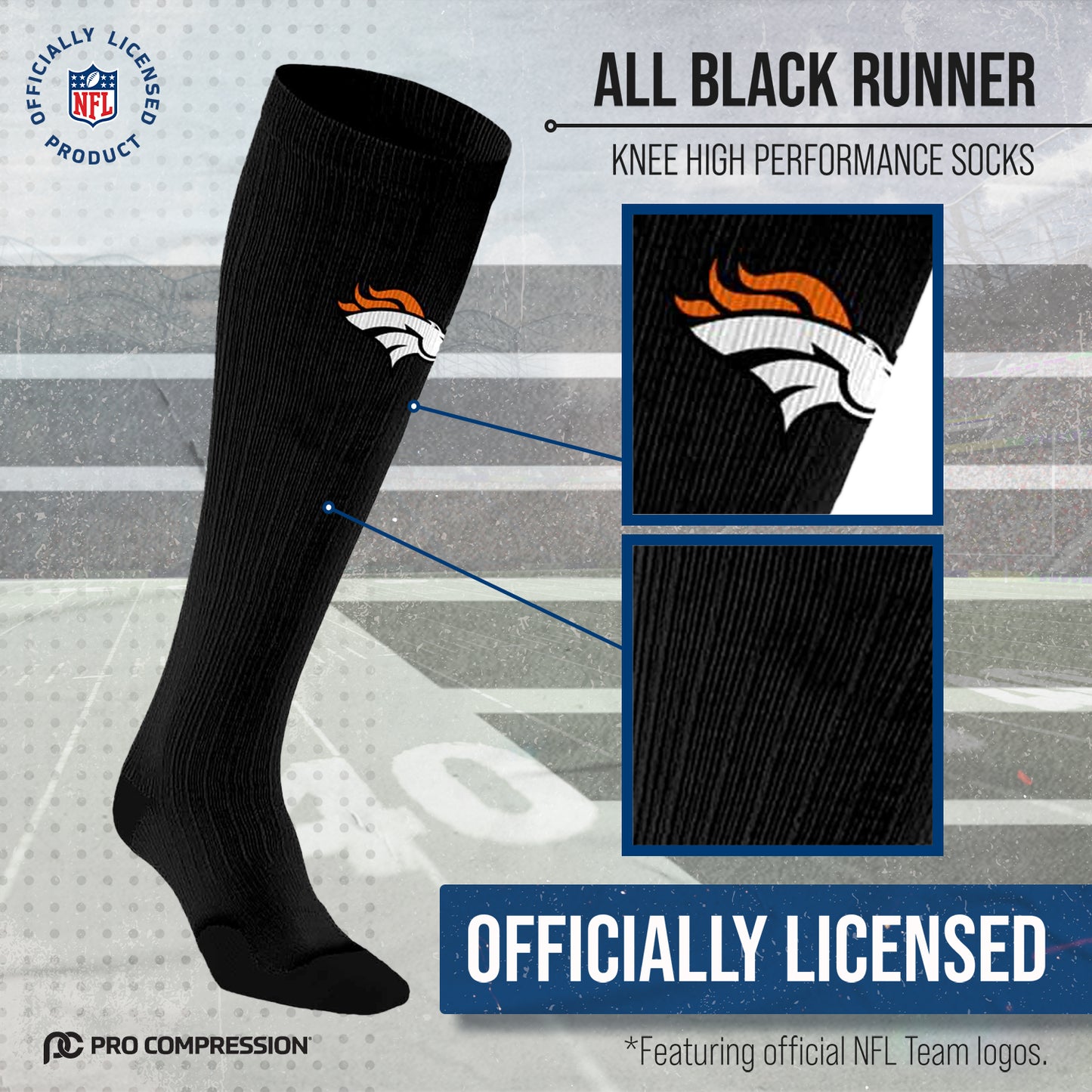 Denver Broncos NFL Adult Knee High-Performance Socks - Black