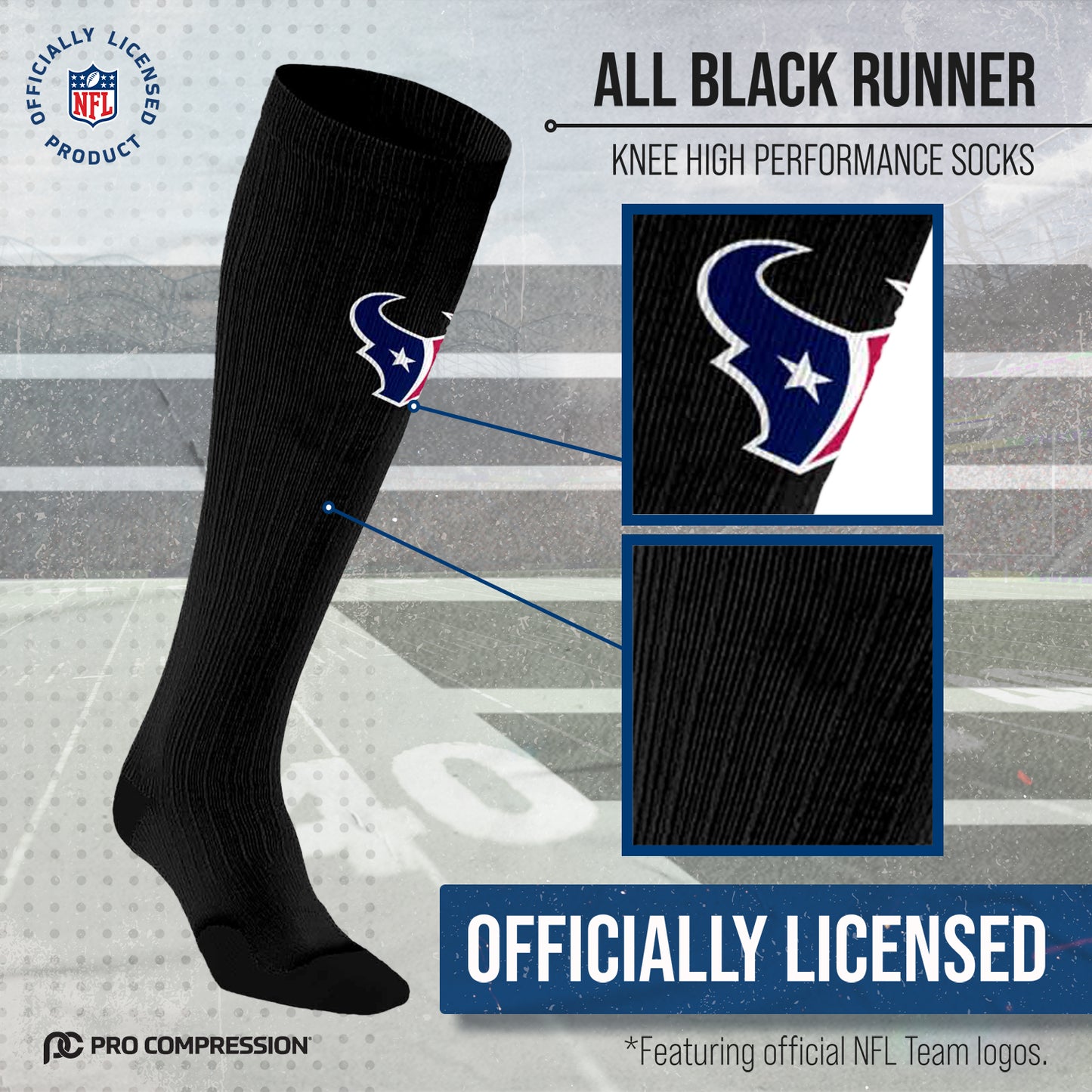 Houston Texans NFL Adult Knee High-Performance Socks - Black