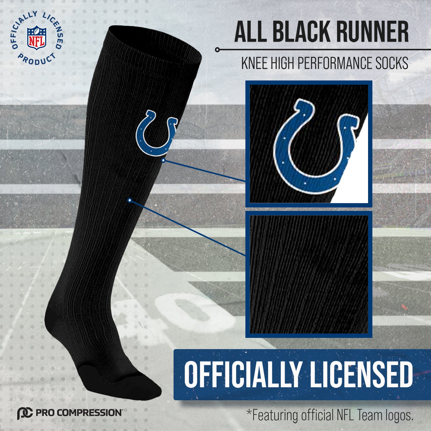 Indianapolis Colts NFL Adult Knee High-Performance Socks - Black