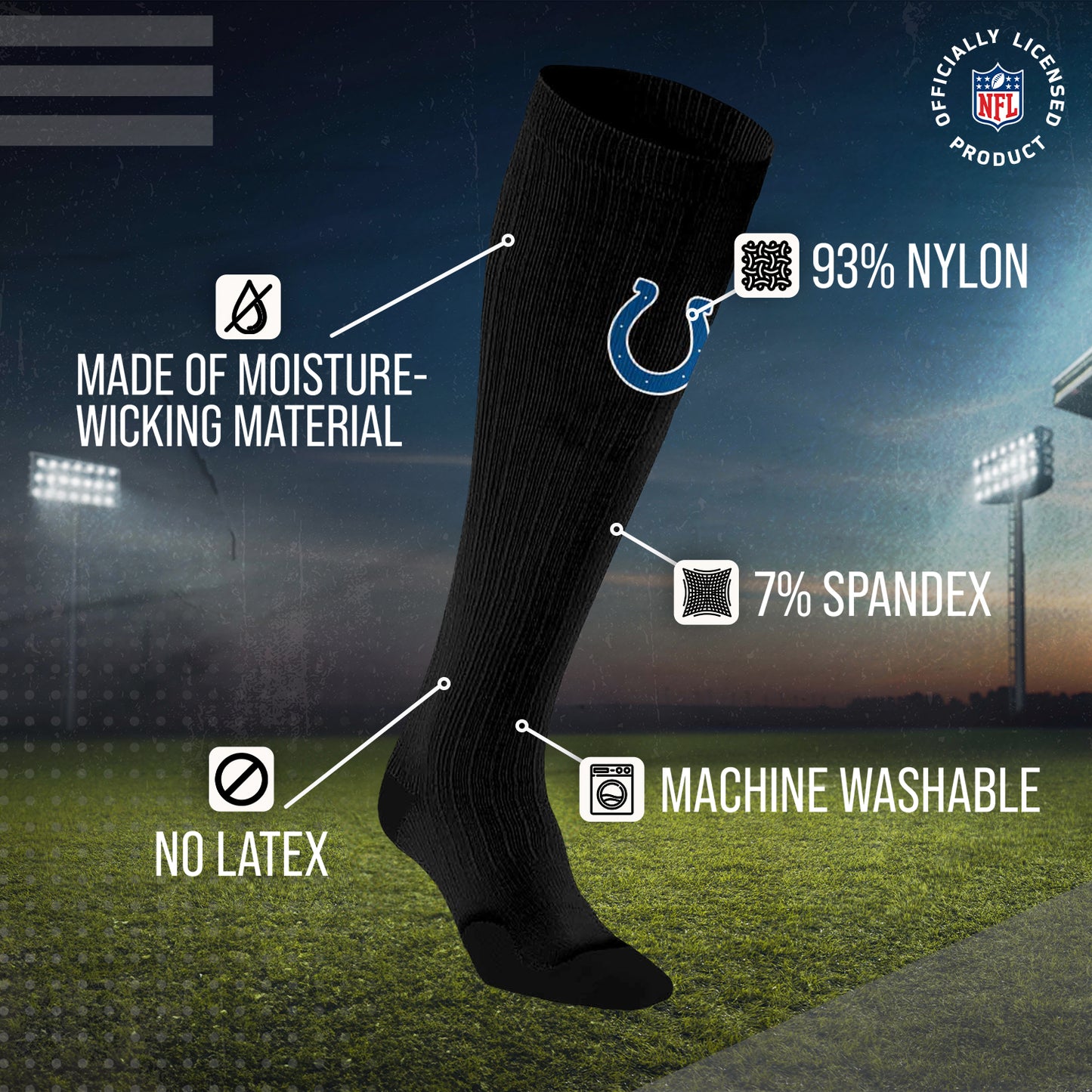 Indianapolis Colts NFL Adult Knee High-Performance Socks - Black