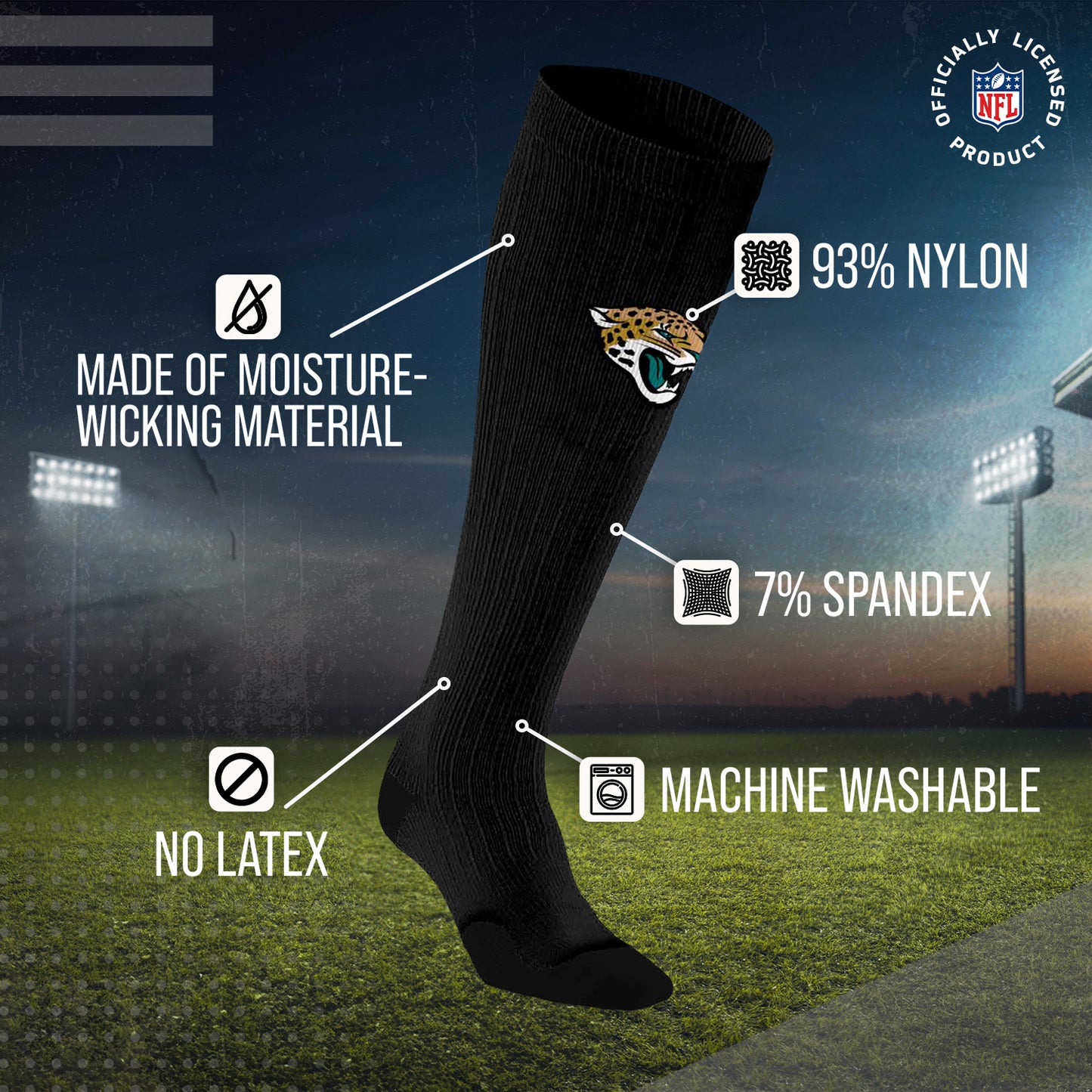 Jacksonville Jaguars NFL Adult Knee High-Performance Socks - Black