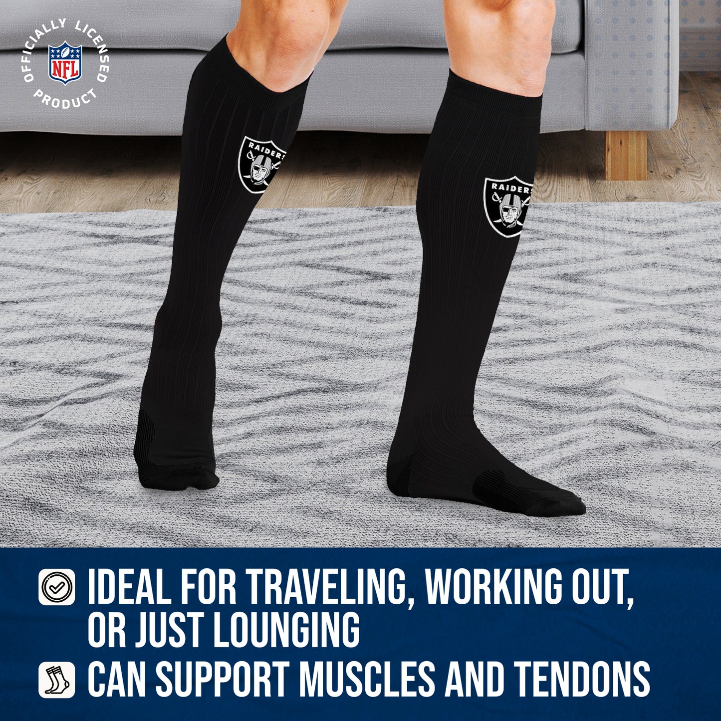 Las Vegas Raiders NFL Adult Knee High-Performance Socks - Black