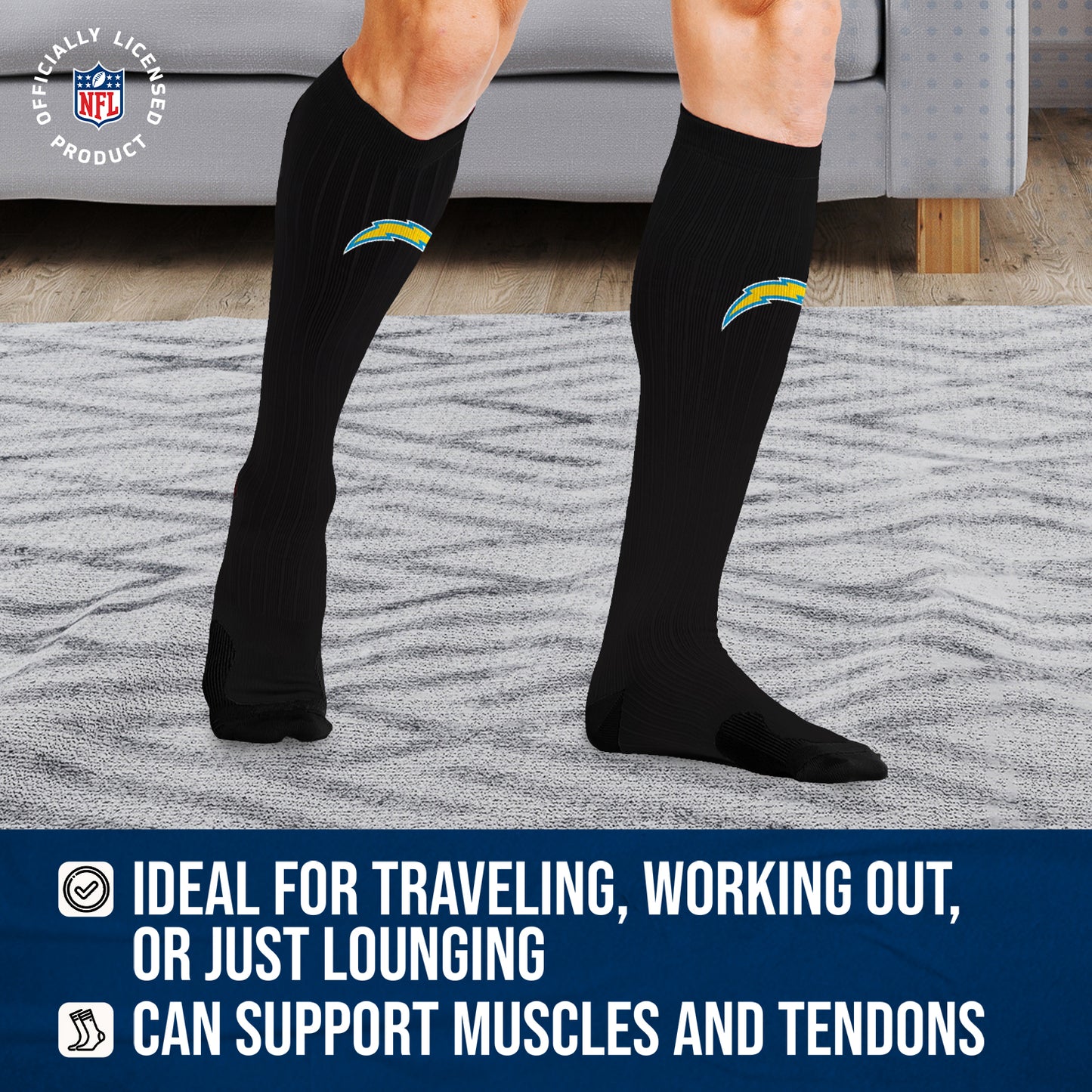 Los Angeles Chargers NFL Adult Knee High-Performance Socks - Black