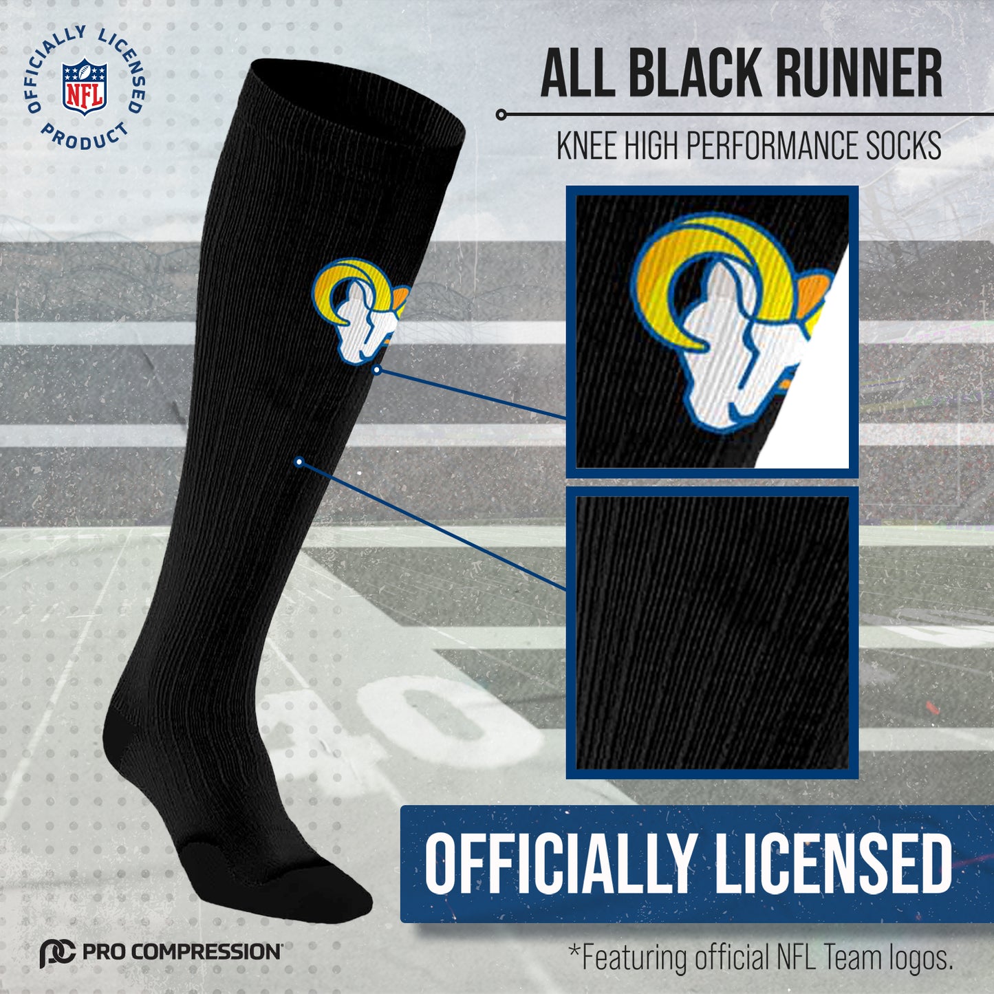 Los Angeles Rams NFL Adult Knee High-Performance Socks - Black