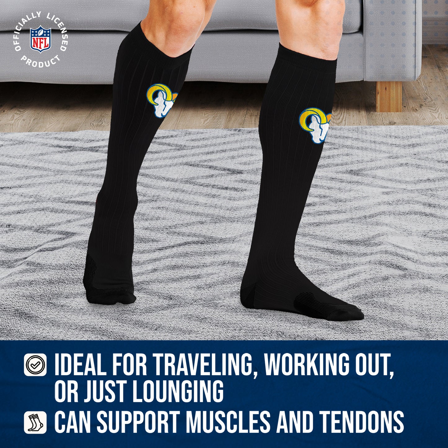 Los Angeles Rams NFL Adult Knee High-Performance Socks - Black