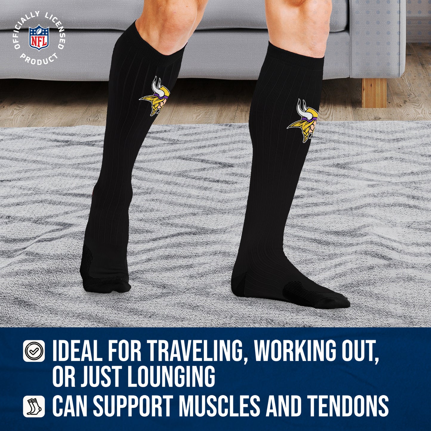 Minnesota Vikings NFL Adult Knee High-Performance Socks - Black