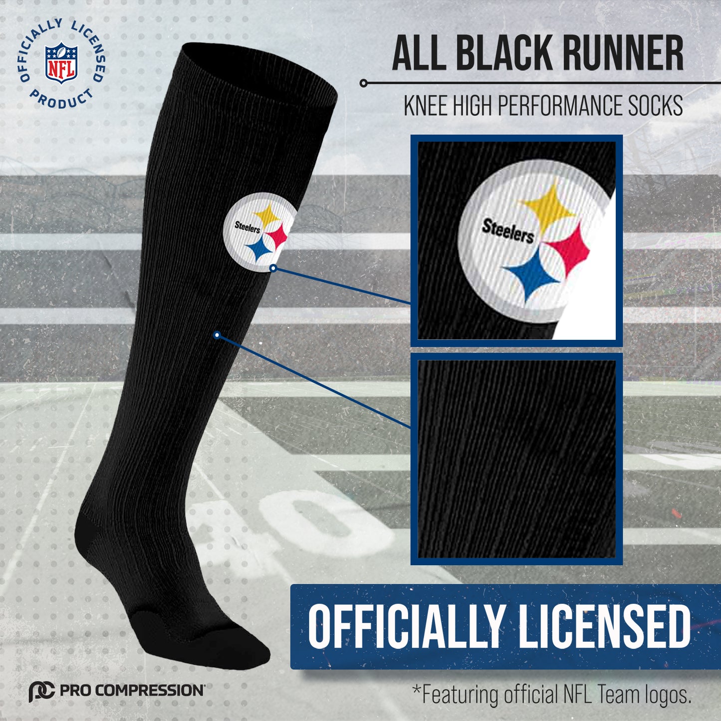 Pittsburgh Steelers NFL Adult Knee High-Performance Socks - Black