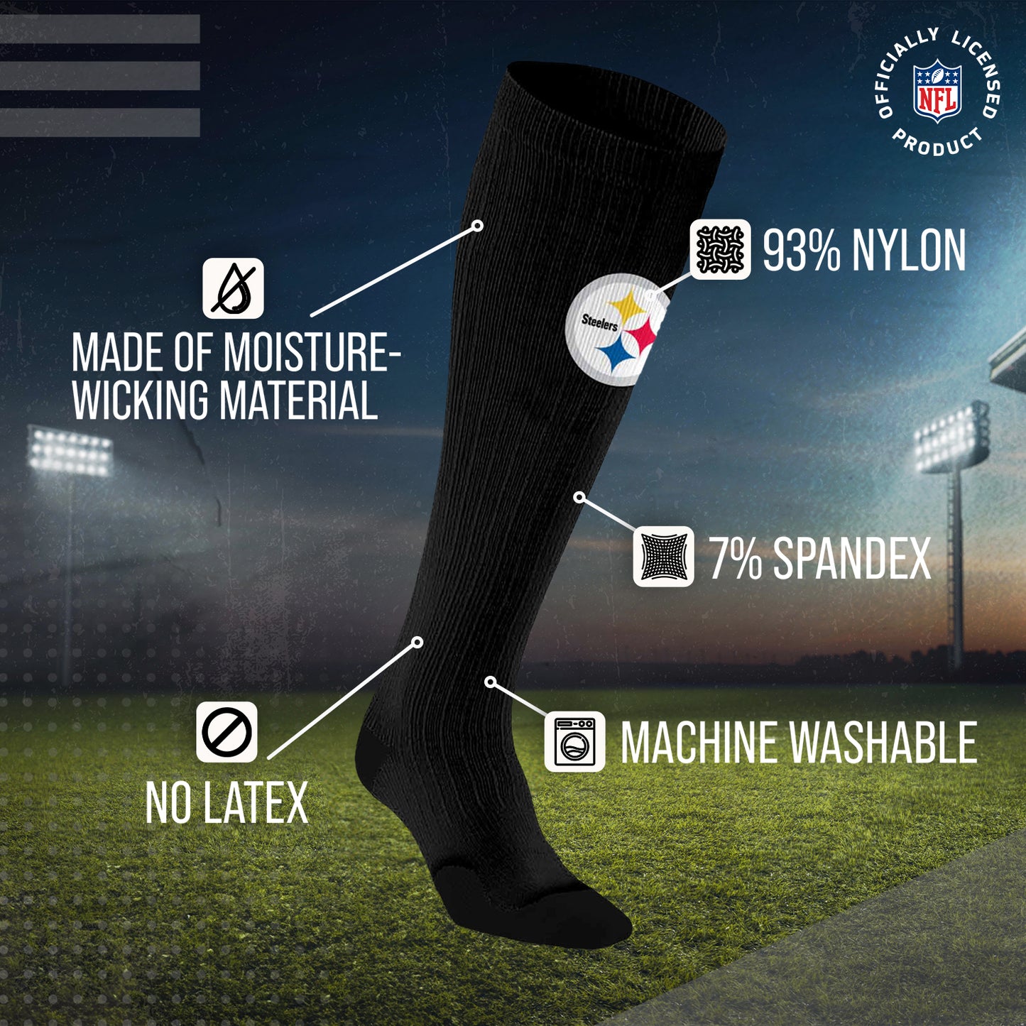 Pittsburgh Steelers NFL Adult Knee High-Performance Socks - Black