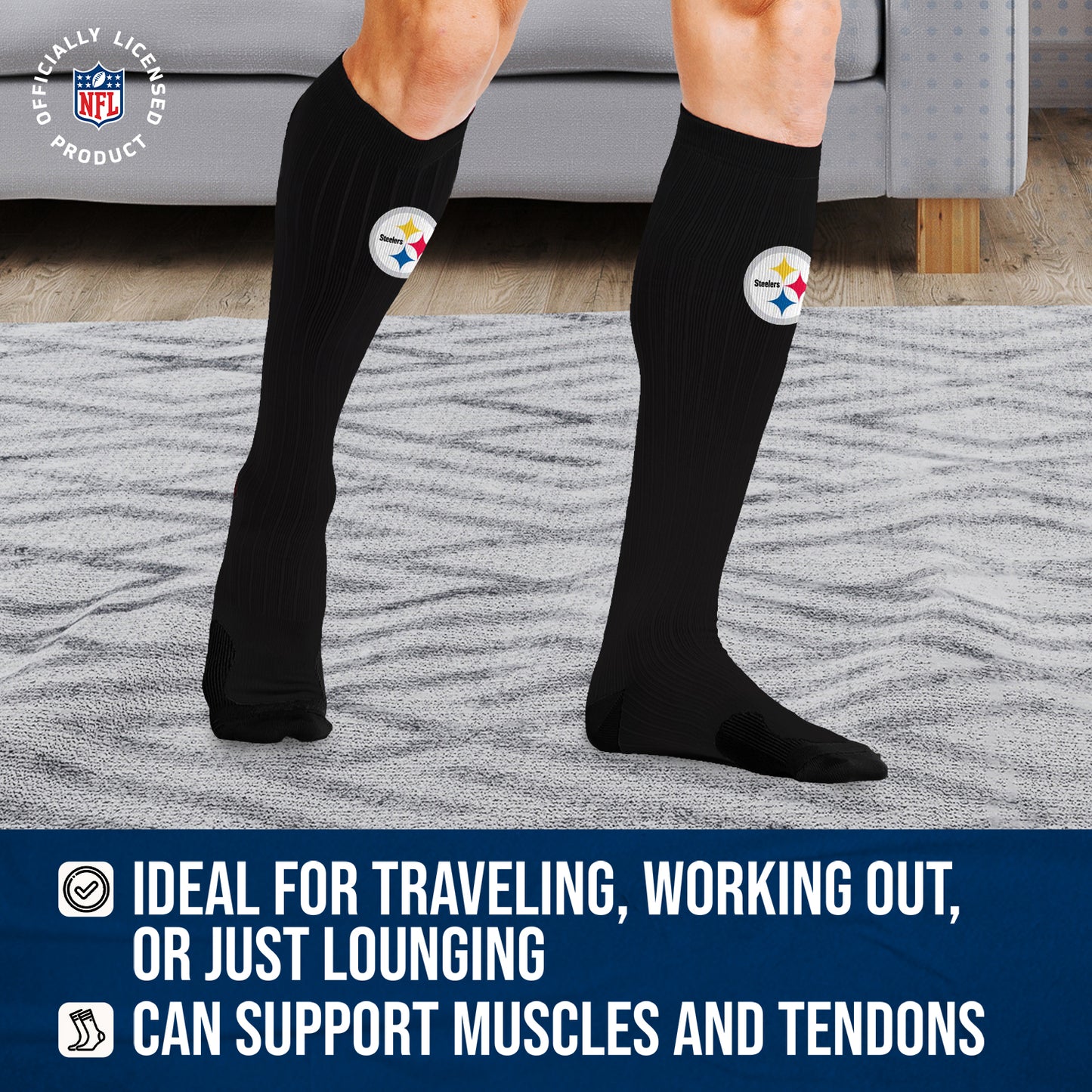 Pittsburgh Steelers NFL Adult Knee High-Performance Socks - Black