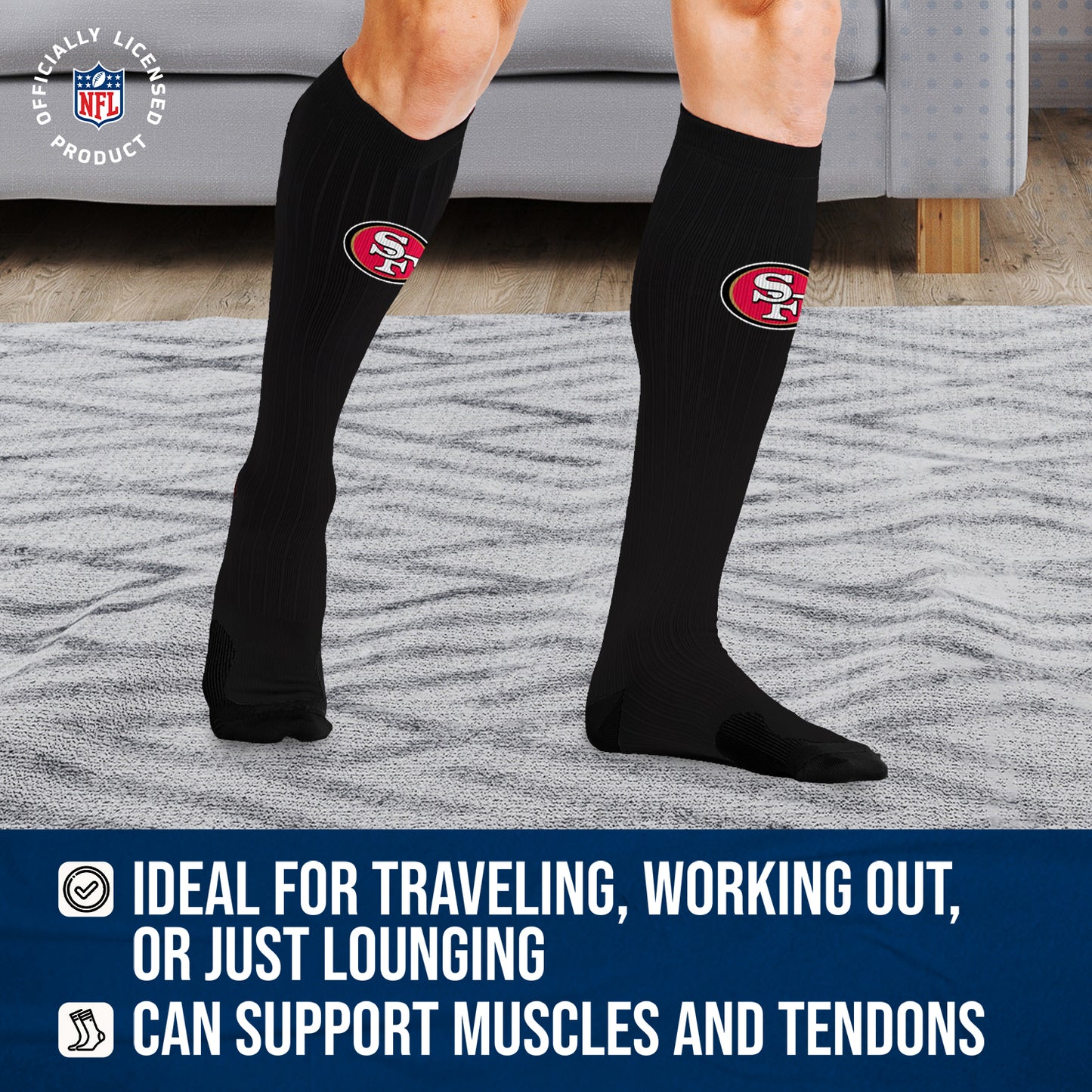 San Francisco 49ers NFL Adult Knee High-Performance Socks - Black