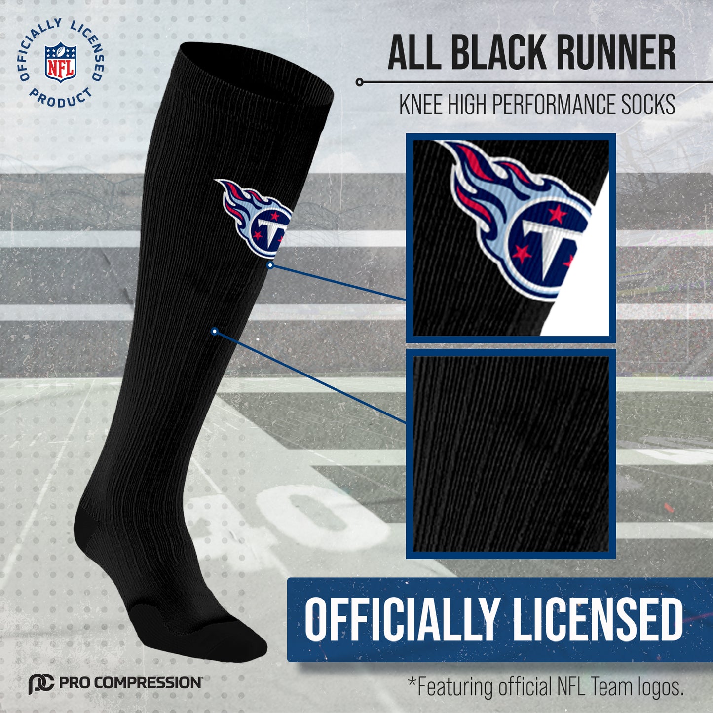 Tennessee Titans NFL Adult Knee High-Performance Socks - Black