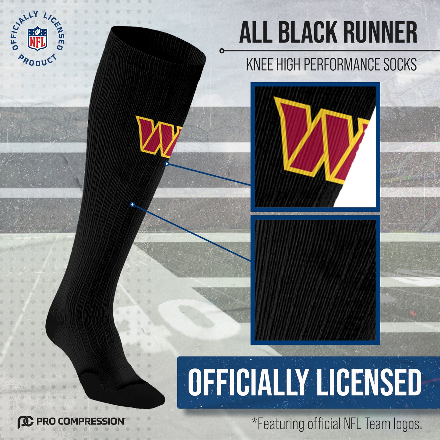 Washington Commanders NFL Adult Knee High-Performance Socks - Black
