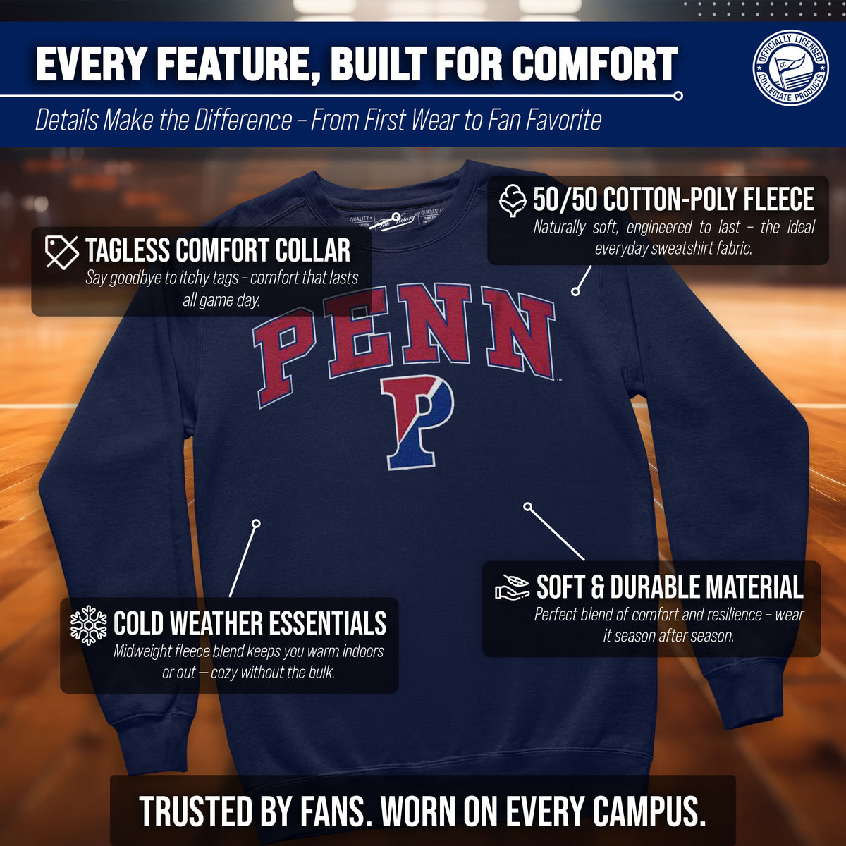 Penn Quakers Adult Arch & Logo Soft Style Gameday Crewneck Sweatshirt - Navy