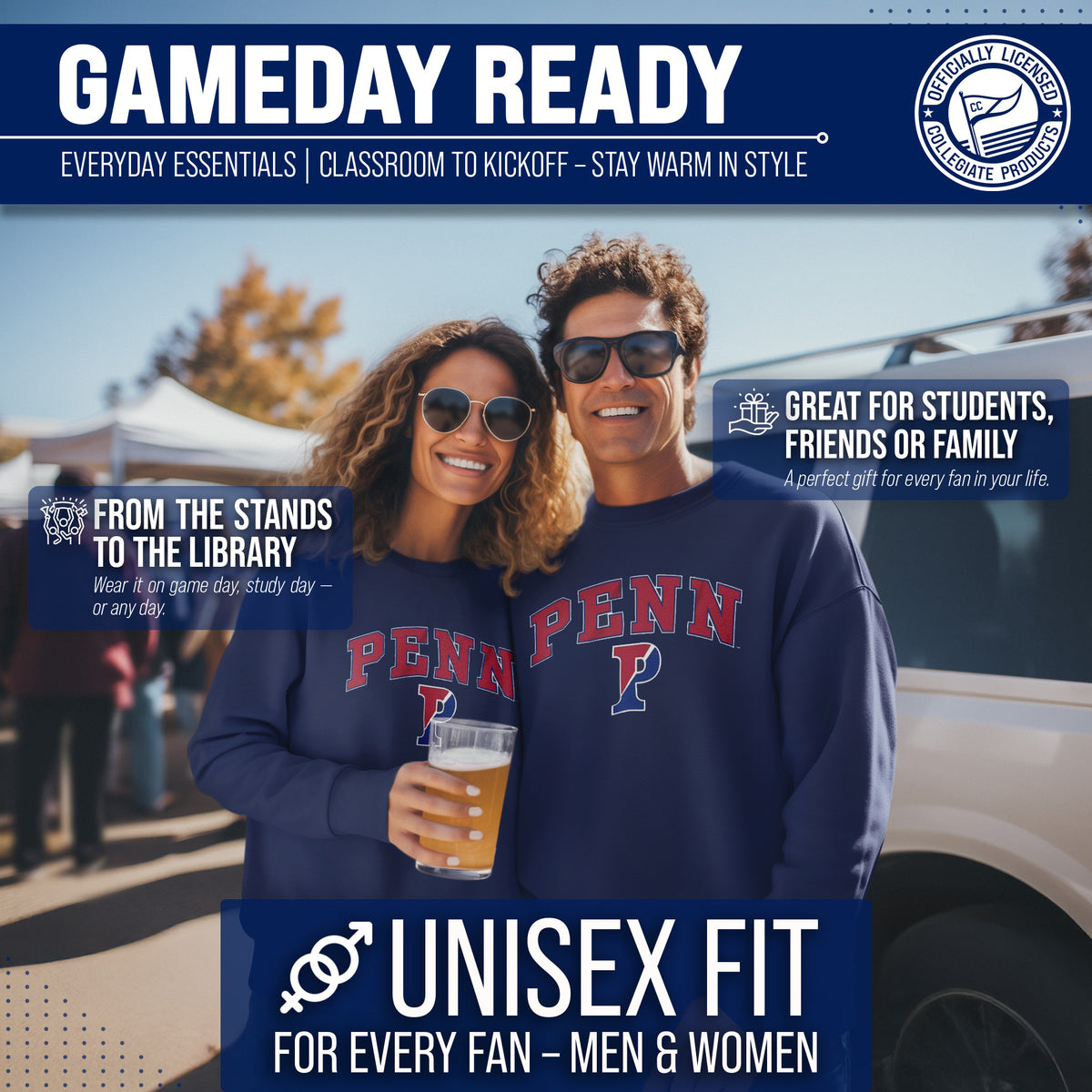 Penn Quakers Adult Arch & Logo Soft Style Gameday Crewneck Sweatshirt - Navy