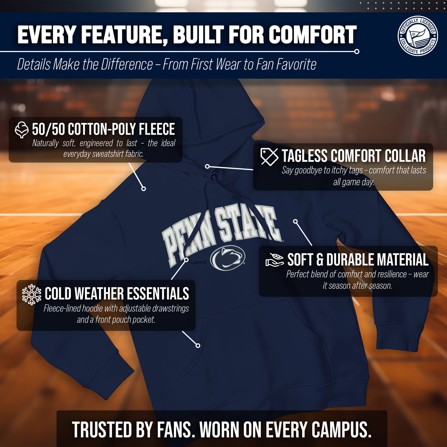 Penn State Nittany Lions NCAA Adult Tackle Twill Hooded Sweatshirt - Navy