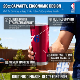 Philadelphia 76ers NBA Basketball 20oz Stainless Steel Vacuum Insulated Game Day Tumbler with Silicone Grip - Red