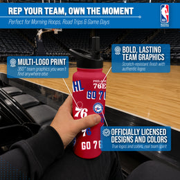 Philadelphia 76ers NBA Basketball 34oz Stainless Steel Vacuum Insulated Game Day Water Bottle with Flip Straw Lid and Handle - Red