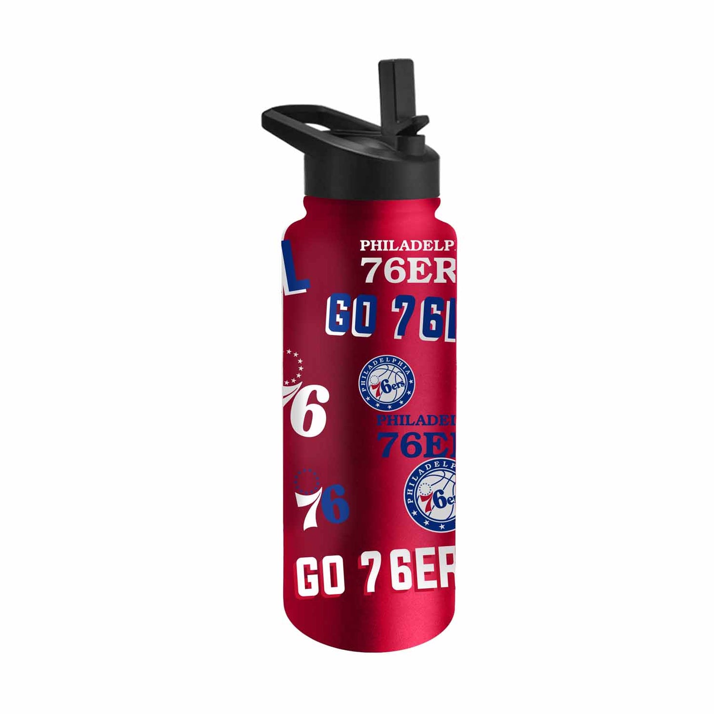 Philadelphia 76ers NBA Basketball 34oz Stainless Steel Vacuum Insulated Game Day Water Bottle with Flip Straw Lid and Handle - Red