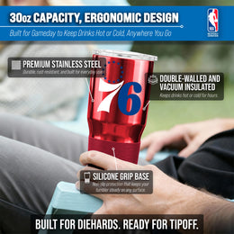 Philadelphia 76ers NBA Basketball 30oz Stainless Steel Vacuum Insulated Game Day Tumbler with Silicone Grip - Red