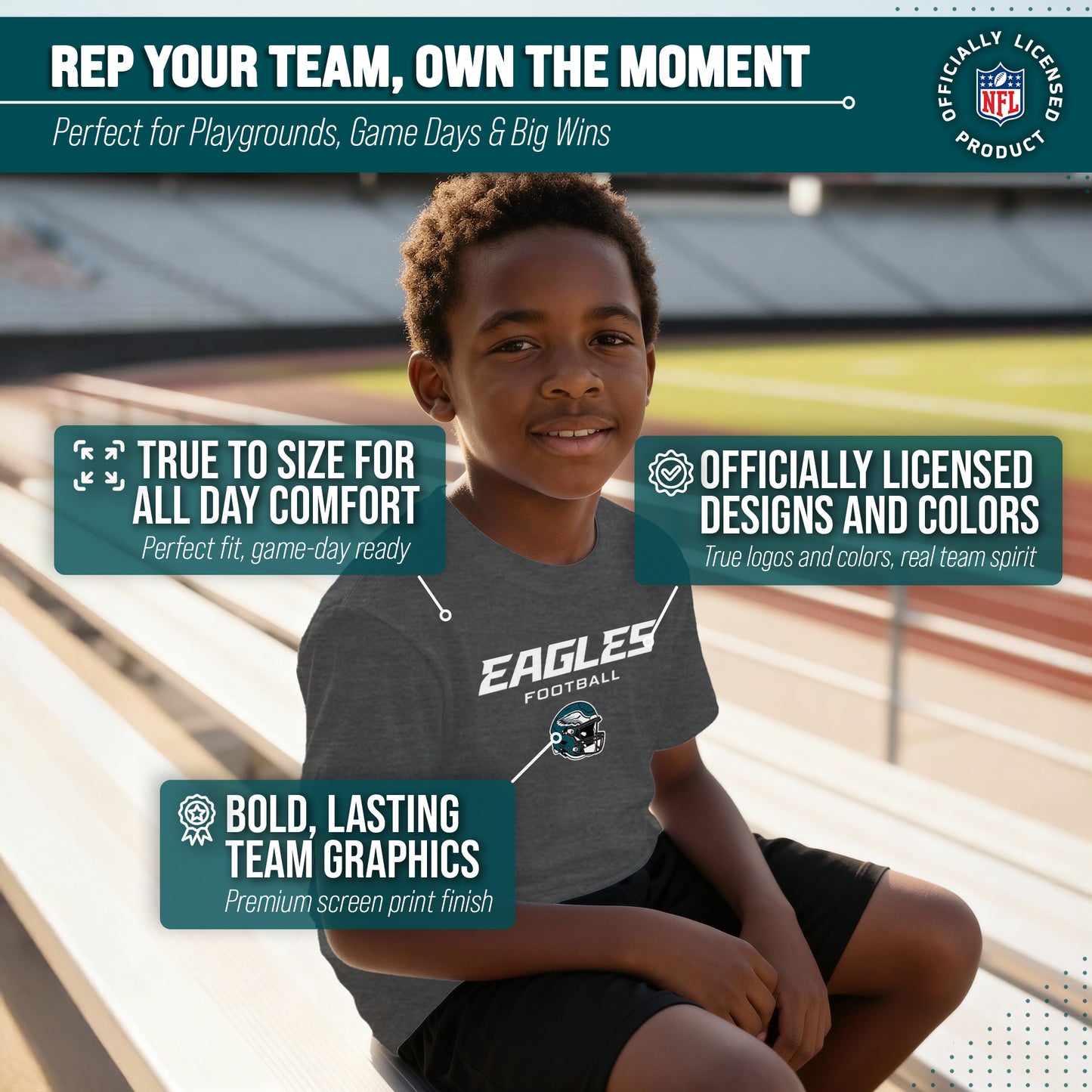 Philadelphia Eagles NFL Youth Football Helmet Tagless T-Shirt - Charcoal