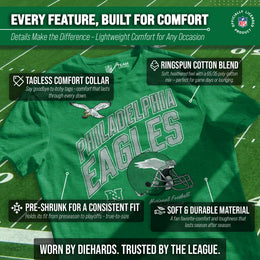 Philadelphia Eagles NFL Adult Distressed Helmet Tag-Less T-Shirt - Kelly Green Heather