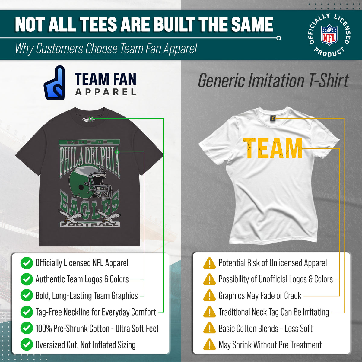 Philadelphia Eagles Franchise Oversized Men's NFL Cotton Tee - Black