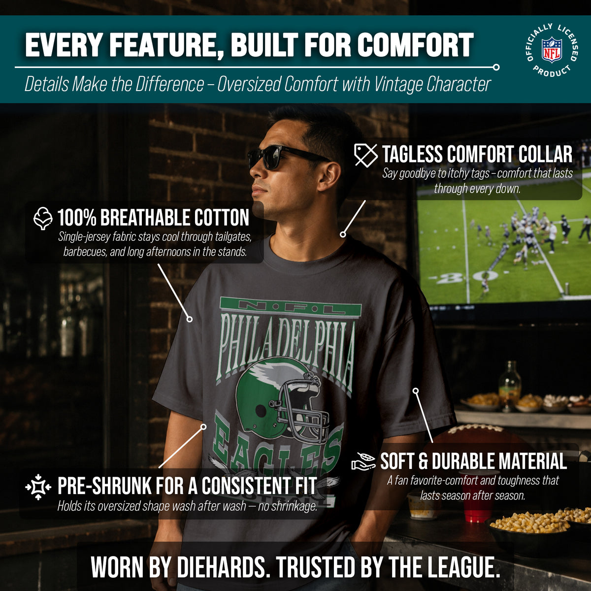Philadelphia Eagles Franchise Oversized Men's NFL Cotton Tee - Black