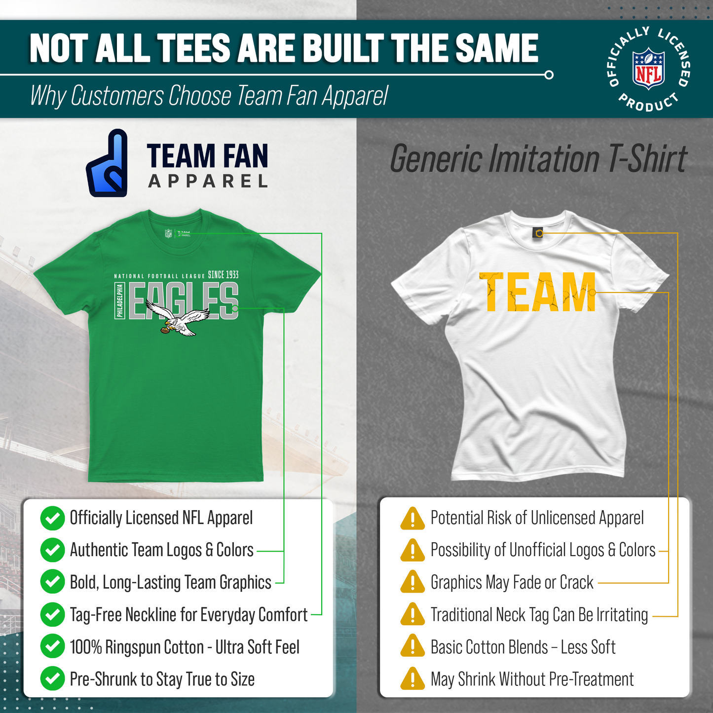 Philadelphia Eagles NFL Adult Modern Endzone Tag-Less T-Shirt - Kelly Green