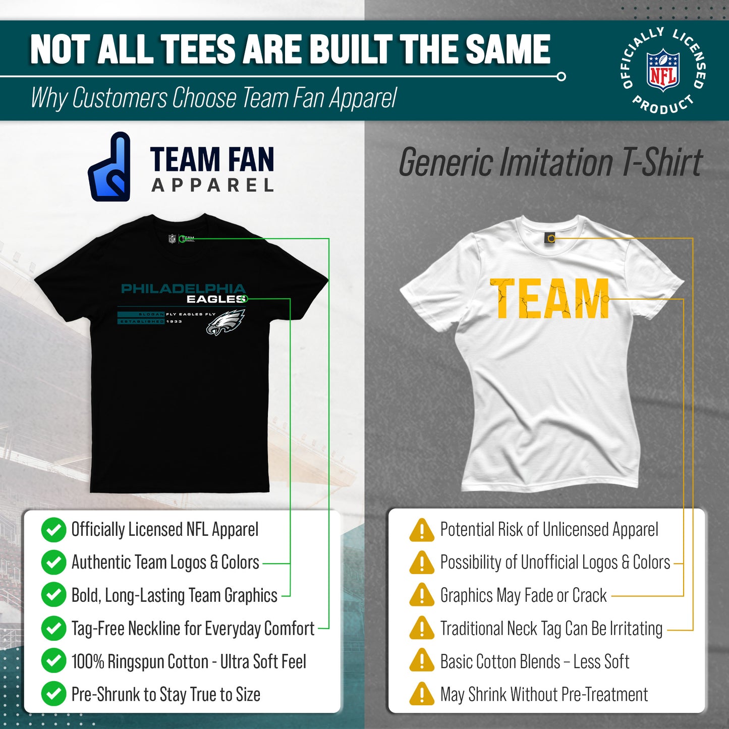 Philadelphia Eagles Adult NFL Speed Stat Sheet T-Shirt - Black