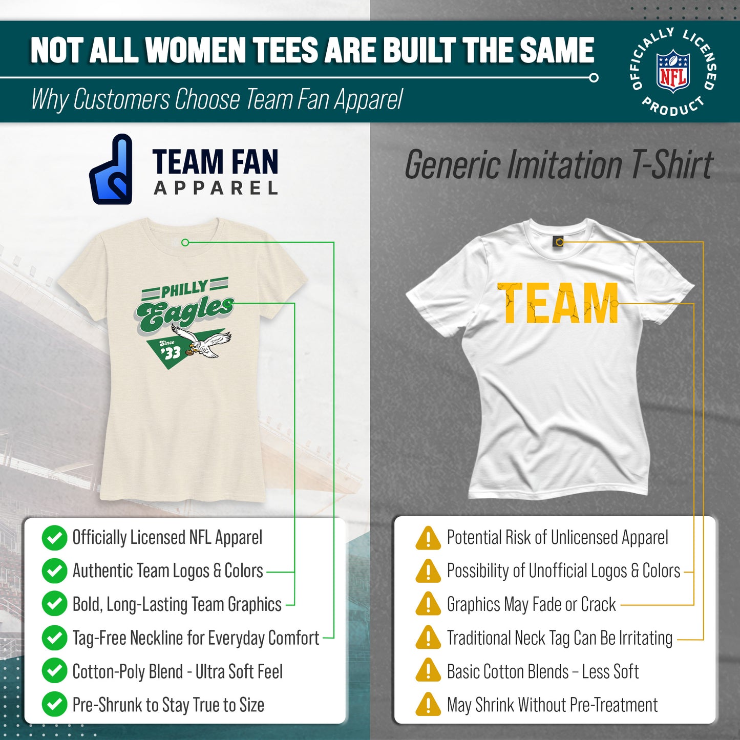 Philadelphia Eagles NFL Womens Vintage Charm Tag-Less Soft T-Shirt - Birch