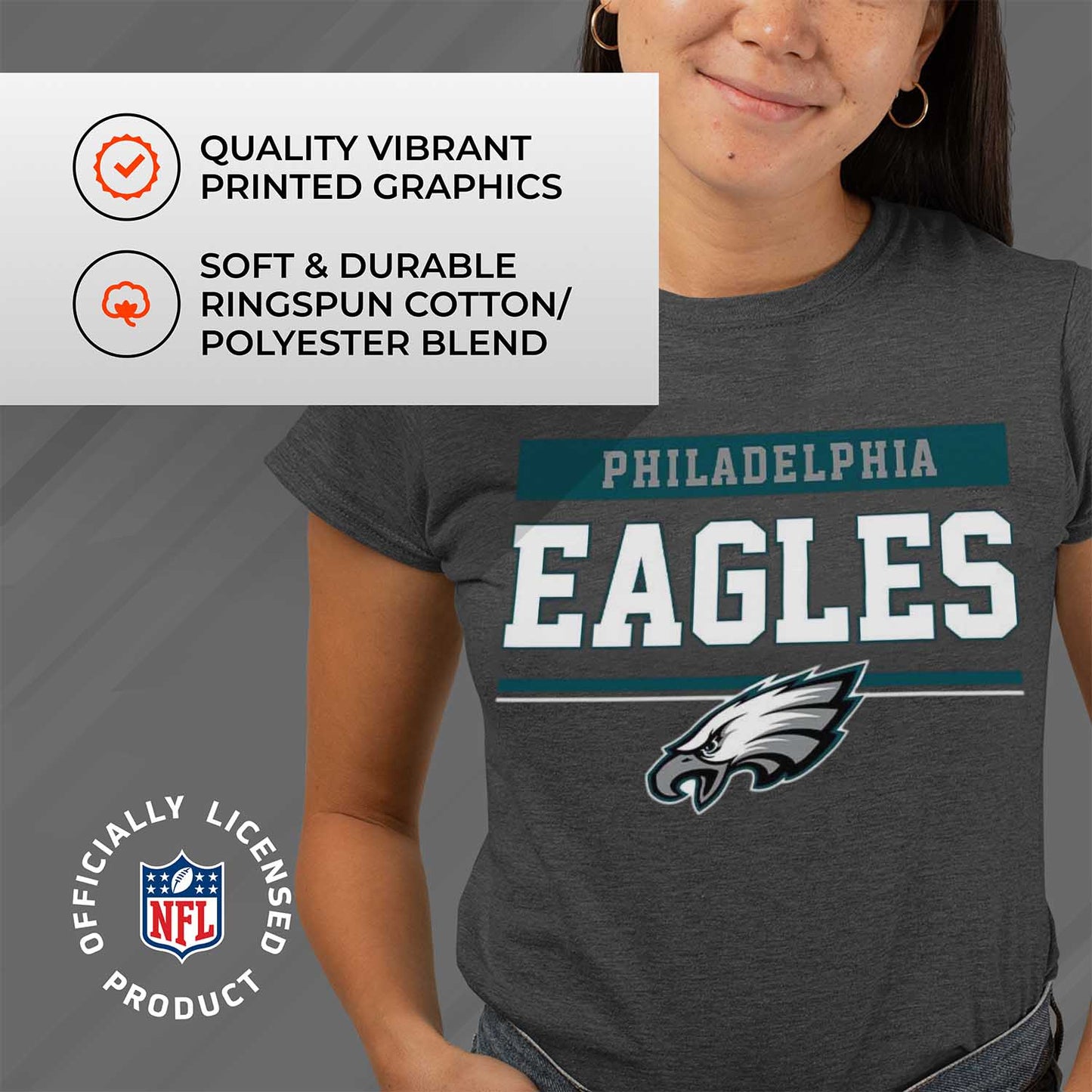 Philadelphia Eagles NFL Women's Team Block Plus Sized Relaxed Fit T-Shirt - Charcoal