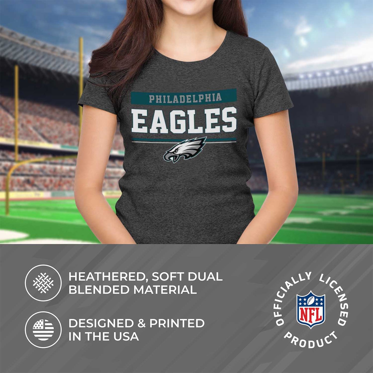 Philadelphia Eagles NFL Women's Team Block Plus Sized Relaxed Fit T-Shirt - Charcoal