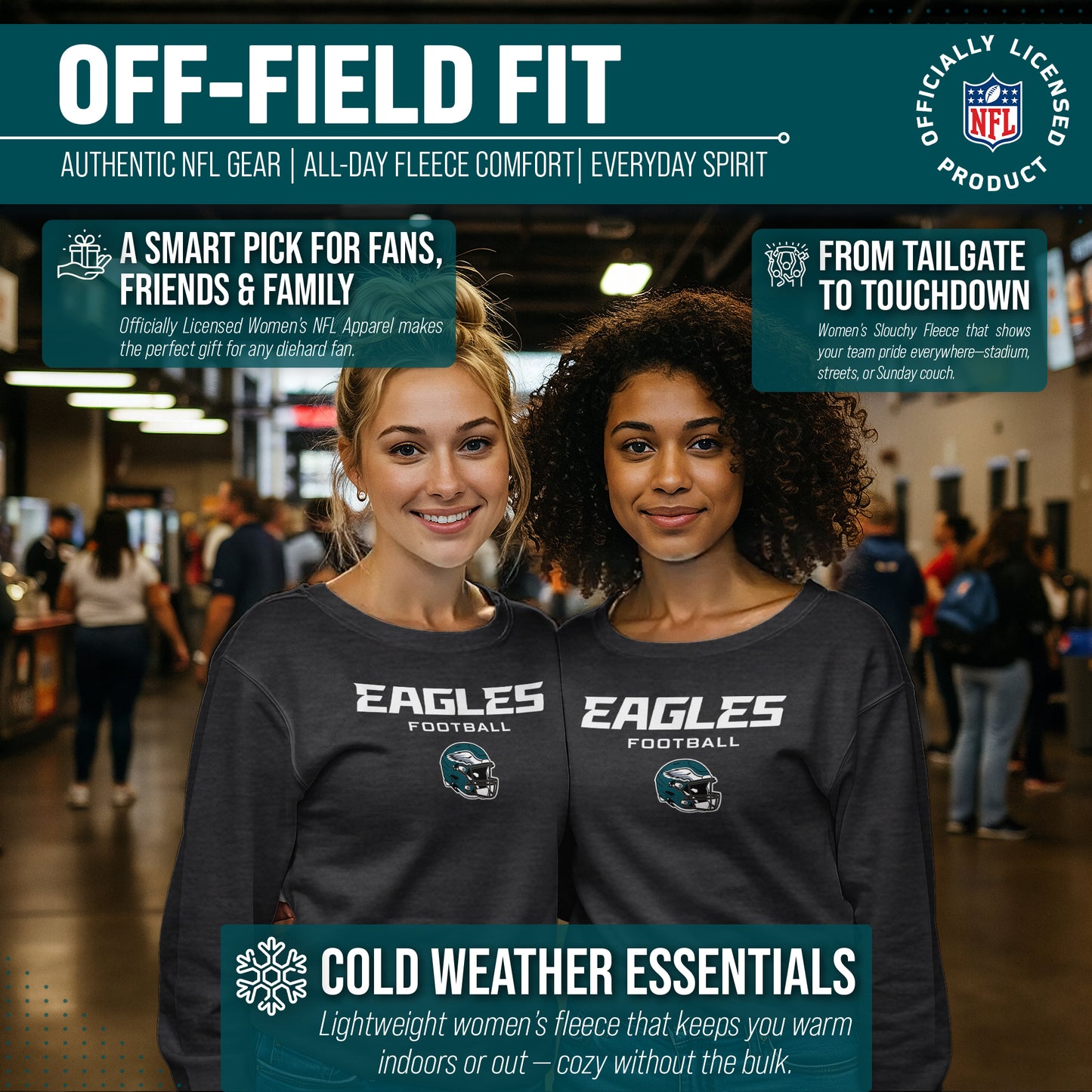 Philadelphia Eagles NFL Womens Helmet French Terry Slouchy Top - Charcoal