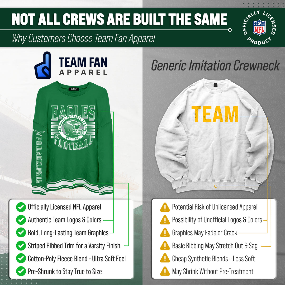 Philadelphia Eagles NFL Men's Franchise Striped Rib Oversized Crewneck - Kelly Green