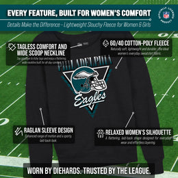 Philadelphia Eagles NFL Womens Retro Triangle French Terry Slouchy Top- Raglan Sleeves - Heather Charcoal