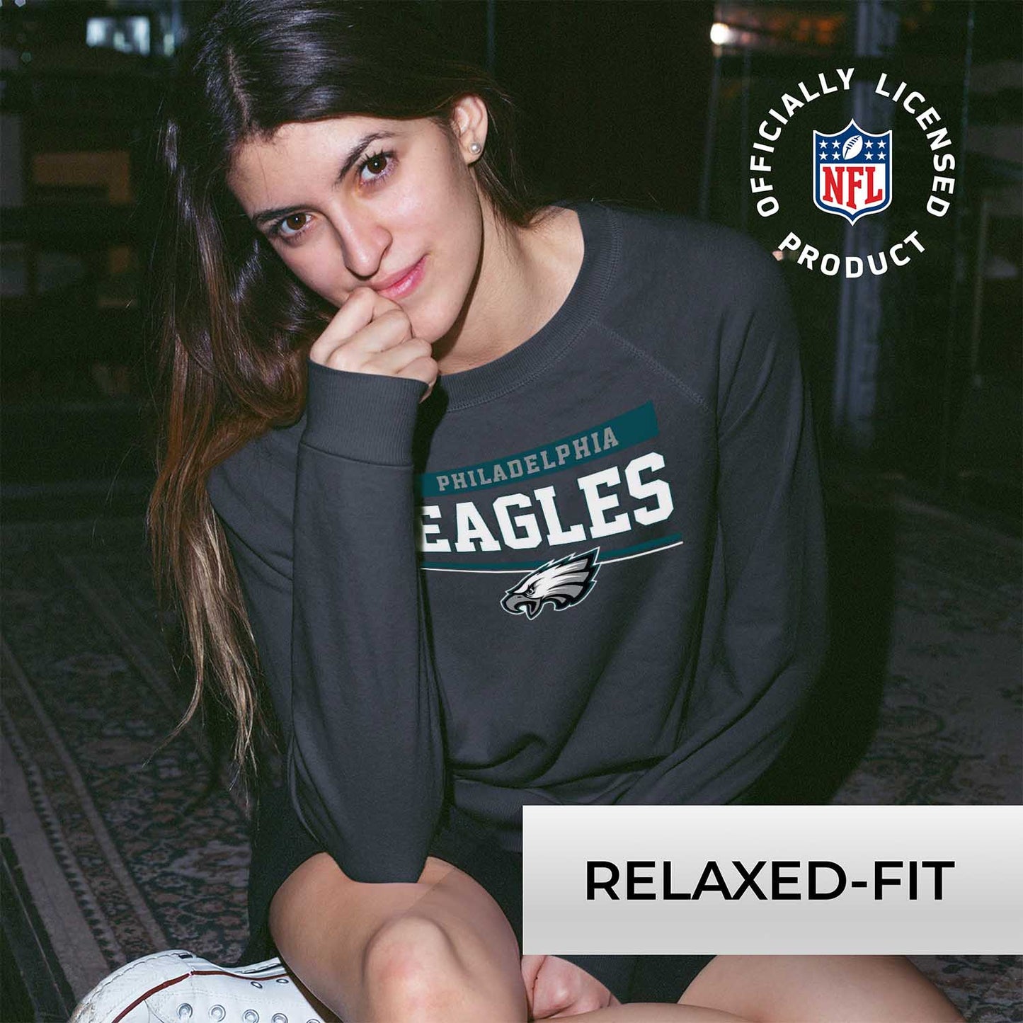 Philadelphia Eagles NFL Womens Team Block French Terry Slouchy Top - Charcoal