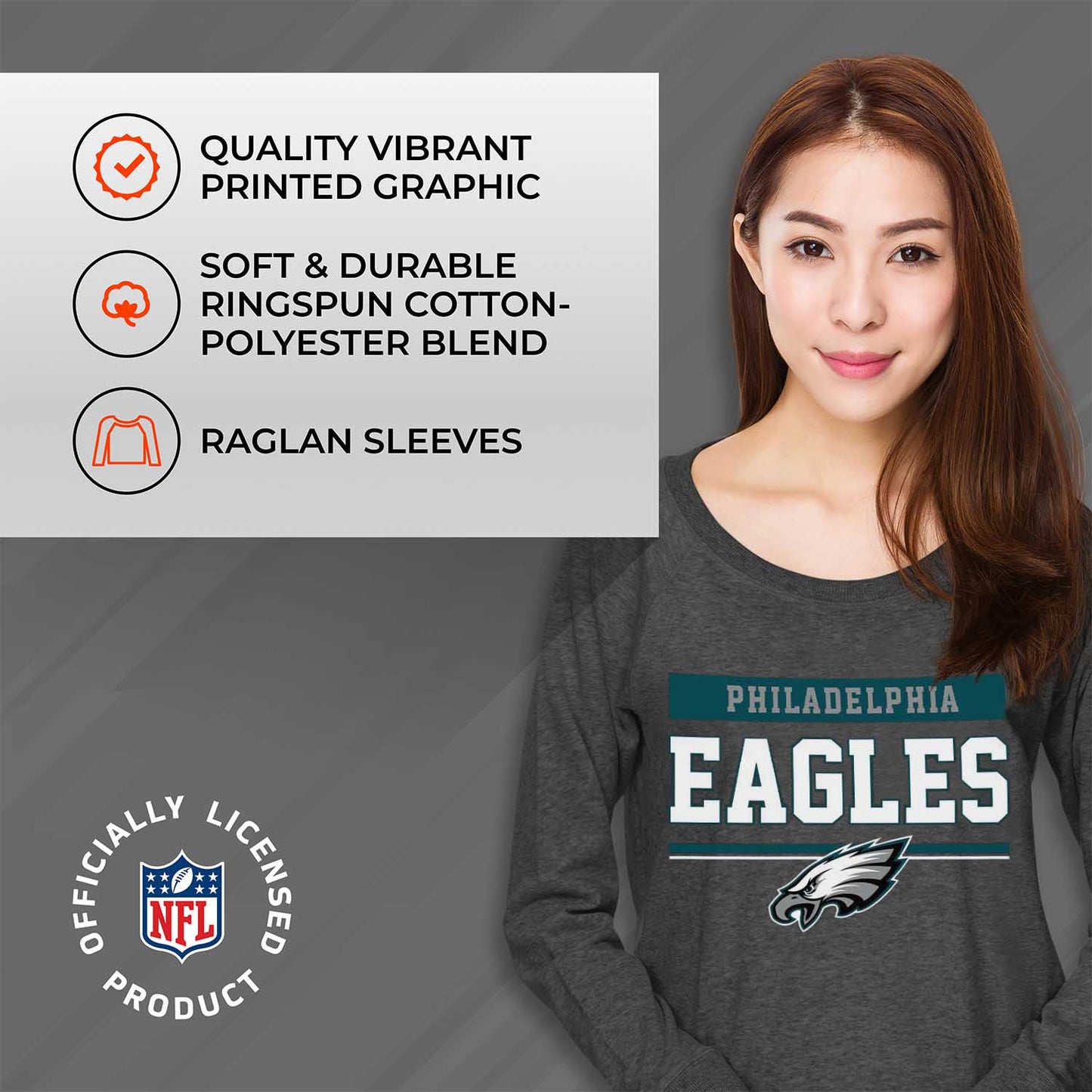 Philadelphia Eagles NFL Womens Team Block French Terry Slouchy Top - Charcoal