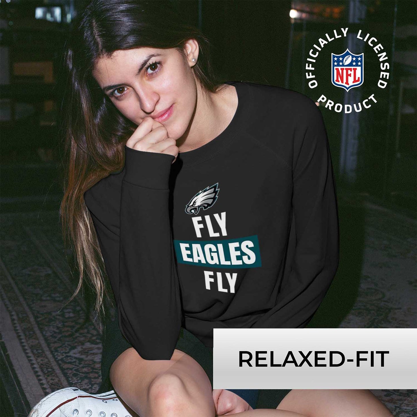 Philadelphia Eagles NFL Womens Plus Size Team Slogan Crew Neck - Black