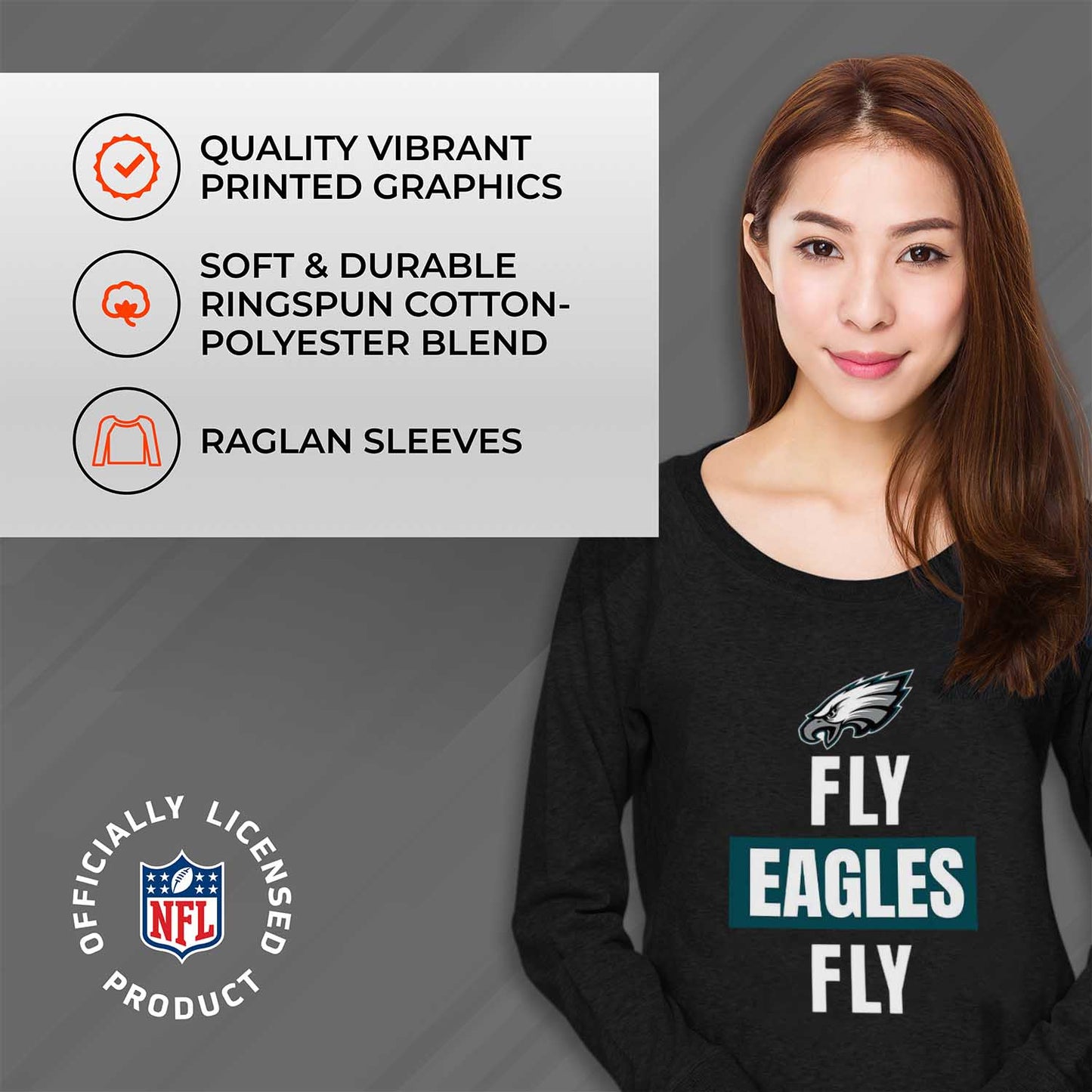 Philadelphia Eagles NFL Womens Plus Size Team Slogan Crew Neck - Black