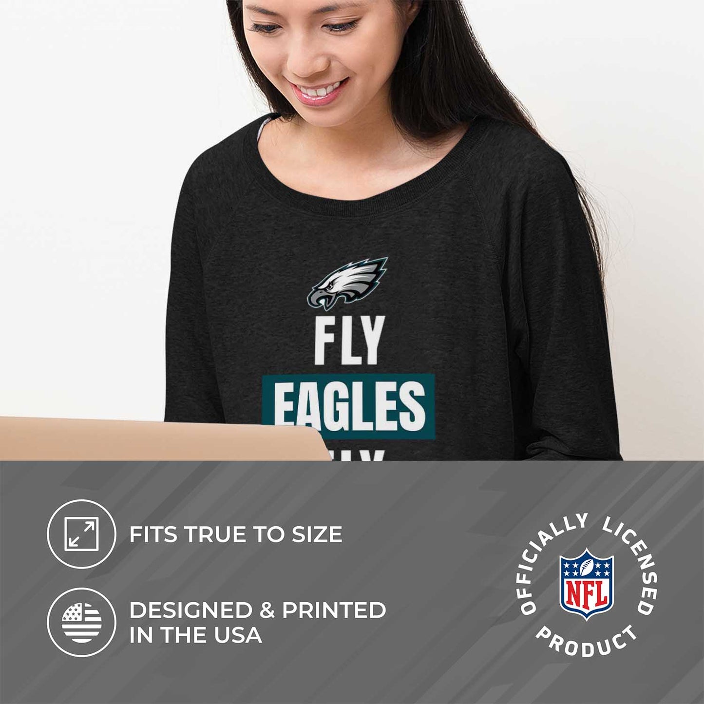 Philadelphia Eagles NFL Womens Team Slogan Crew Neck - Black