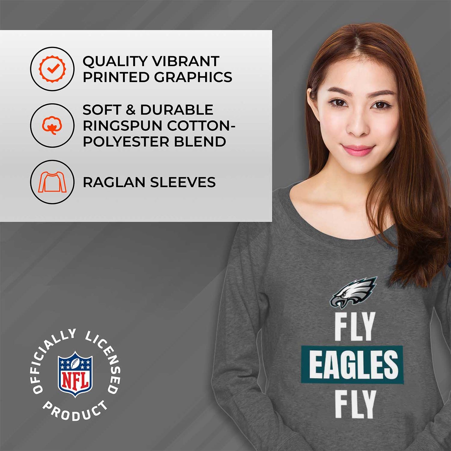 Philadelphia Eagles NFL Womens Team Slogan Crew Neck - Sport Gray