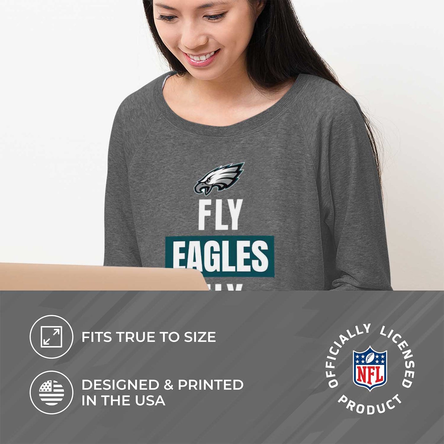 Philadelphia Eagles NFL Womens Team Slogan Crew Neck - Sport Gray