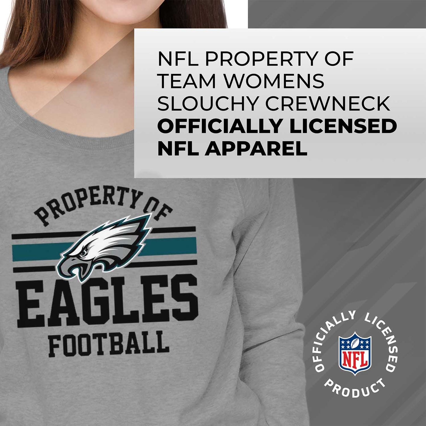 Philadelphia Eagles NFL Womens Plus Size Property of Lightweight Crew Neck - Sport Gray