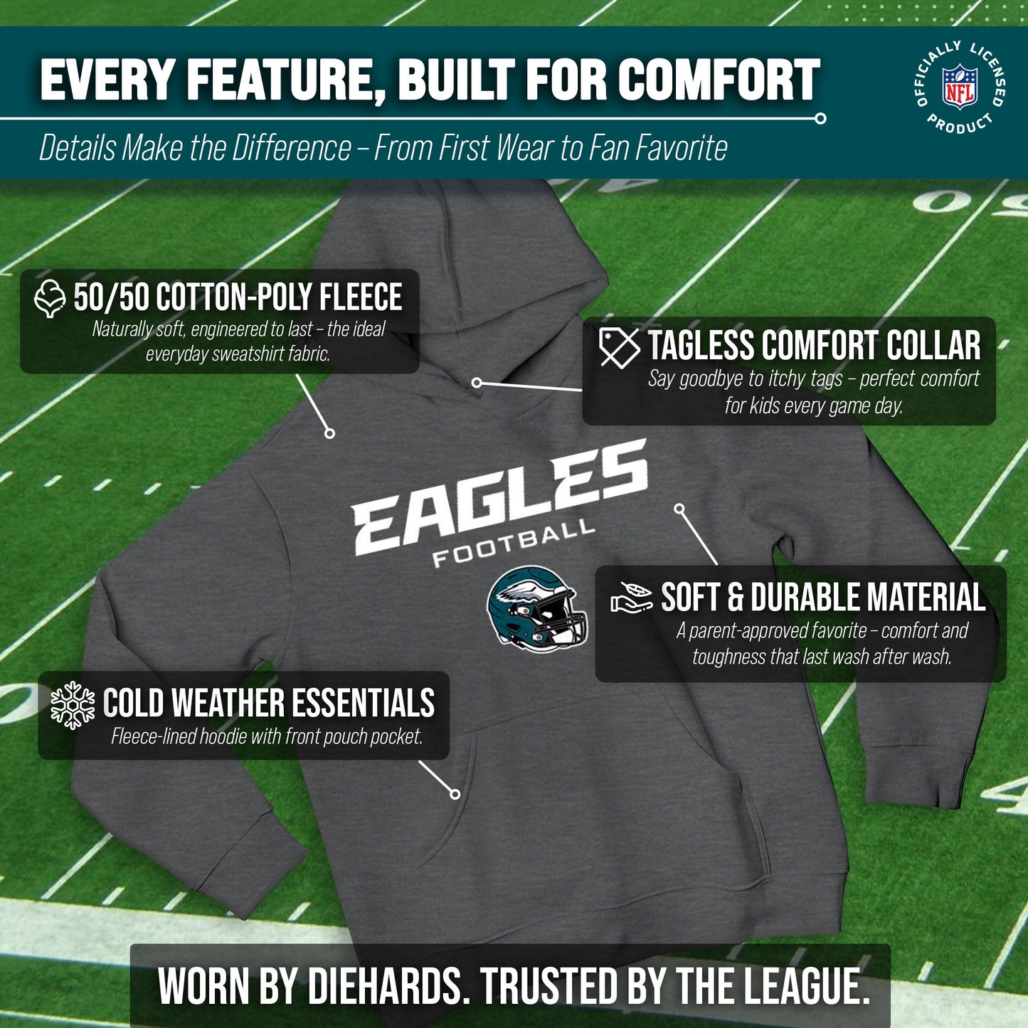 Philadelphia Eagles NFL Youth Football Helmet Hood - Charcoal