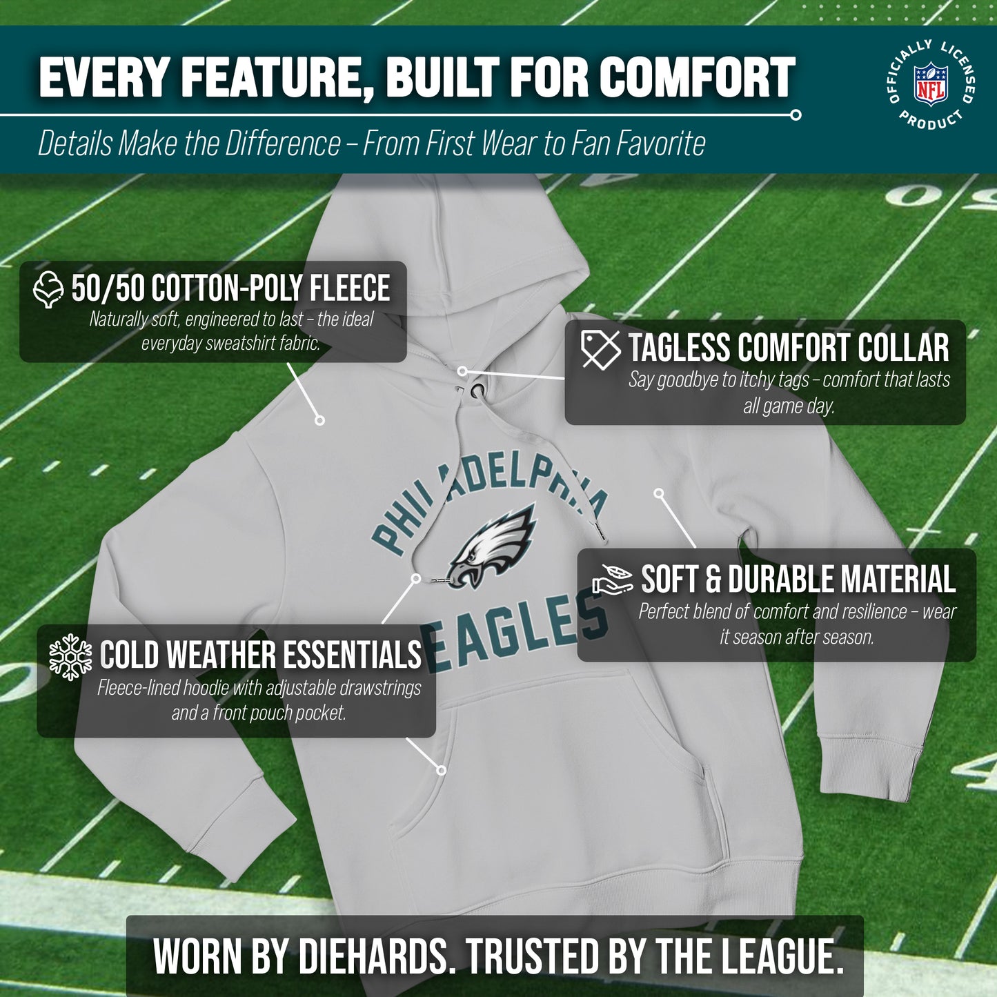 Philadelphia Eagles Team Fan Apparel NFL  Gameday Hoodie - Gray